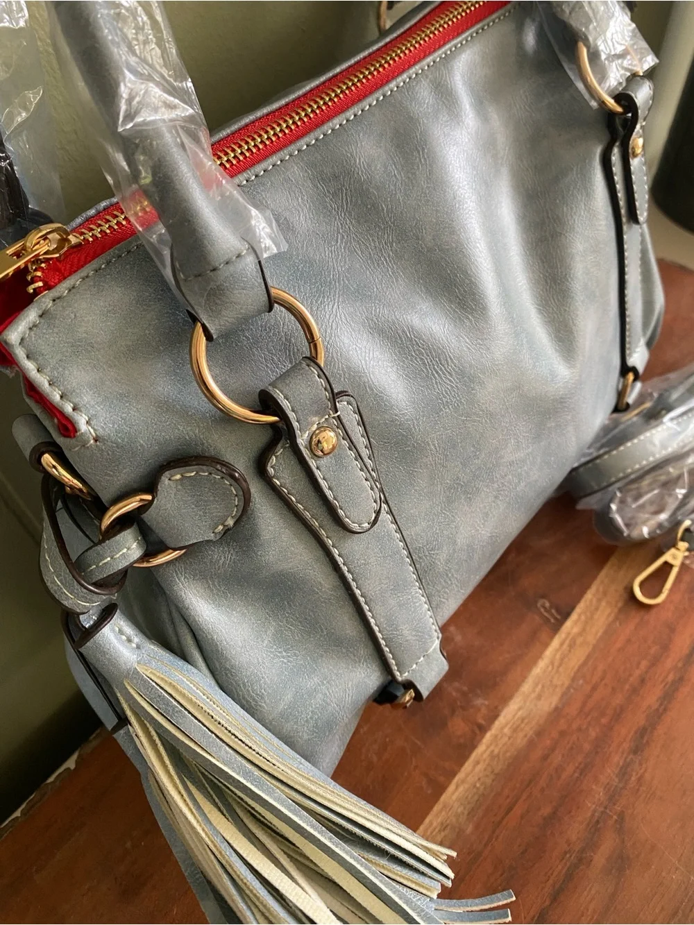 Satchel Handbag with Red Zip NWOT - Picture 6 of 12